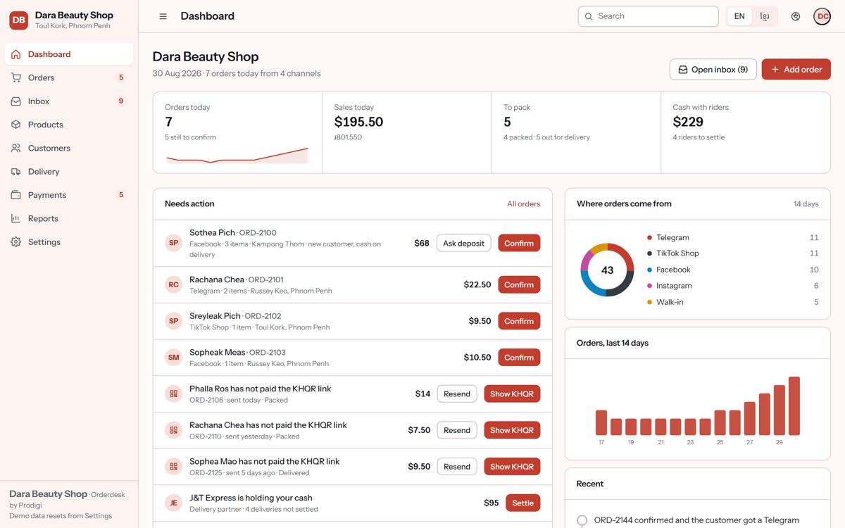 Orderdesk, the app that turns chat messages into orders, in a shop's colors